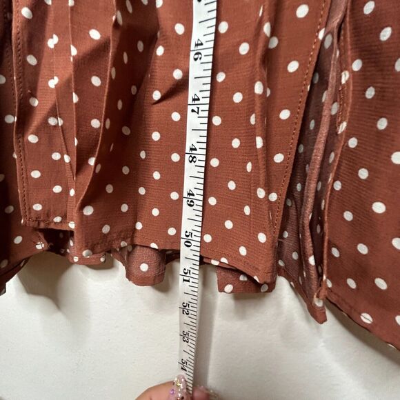 Topshop Brown Cream Polka-Dot 3/4 Sleeve Front Button Pleated Slit Maxi Dress 2 - Picture 13 of 14